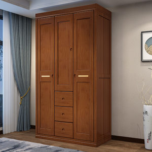 现代中式实木衣柜2 3 4 5 6开门转角组合柜 橡木卧室衣橱大小户型