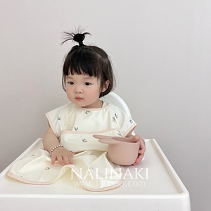 nalinaki韩国宝宝夏季短袖婴幼儿反穿衣吃饭儿童罩衣防水围兜防脏