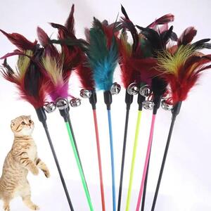 Funny Cat Stick Colorful Feathers Tease Cats Sticks Training