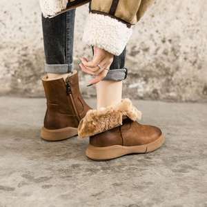 雪地靴女款冬季加绒加厚棉鞋真皮保暖防水防滑羊毛靴皮毛一体女靴