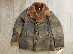 现货 RRL Shearing Leather Coat 皮毛一体740Peacoat牛角扣大衣