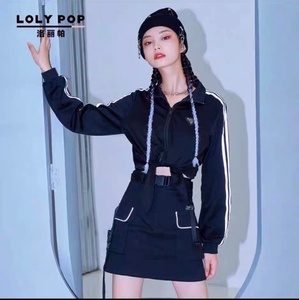 洛丽帕Lolypop女装反光条绑带上衣2022夏装新款时尚衬衫短款外套