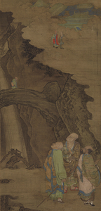 南宋周季常五百罗汉之天台石桥图国画人物佛画绢布复制画仿古画
