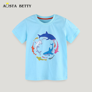 夏季儿童短袖T恤男童海洋鲨鱼蓝鲸虎头鲨上衣服中小童宝宝运动衫3