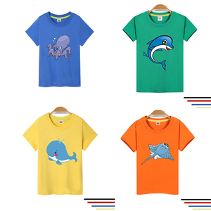 男魔鬼鱼章鱼图案衣服班服夏季短袖T恤小孩海豚鲸鱼海洋动物童装