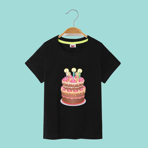 中小童女童卡通雪糕生日蛋糕短袖T恤上衣春夏天季儿童装宝宝衣服