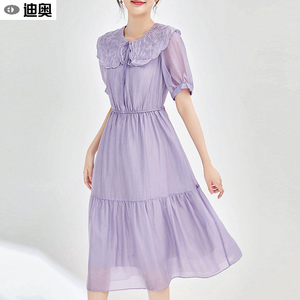 迪奥夏季法式连衣裙2024新品天丝娃娃领气质风情万种厅里厅气裙子
