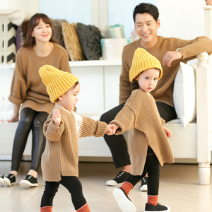 韩国一家三口四口亲子装冬加厚毛衣中长款洋气全家装卫衣母子母女