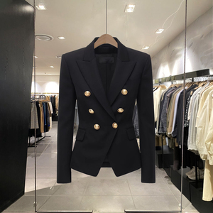 时尚经典款黑色双排扣西装外套女2024新款春季设计感收腰显瘦西服