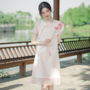 茶服女夏季禅意文艺中国风小个子复古改良旗袍少女天丝棉连衣裙仙