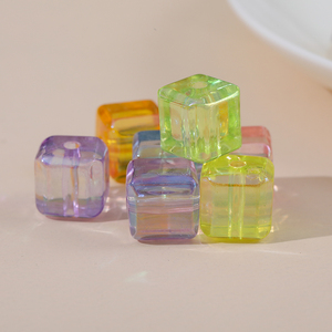 。12mm果冻色亚克力方形珠子DIY透明色直孔简约可爱葱粉项链串珠