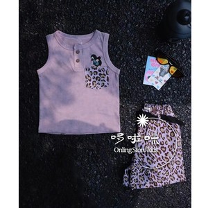 童装女童洋气鼹鼠套装2024夏季新款洋气儿童紫色渐变背心豹纹短裤
