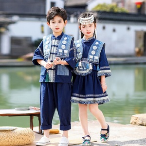 广西三月三名族服装儿童壮服侗族男童中国风少数民族舞蹈演出服棉