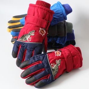 盛琦韩版儿童滑雪手套保暖加绒防风恐龙骑行小学生男女手套7-11岁
