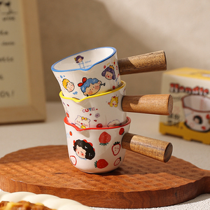 韩式小奶盅杯带刻度萃取陶瓷量杯微波炉可加热咖啡奶壶奶罐酱汁杯