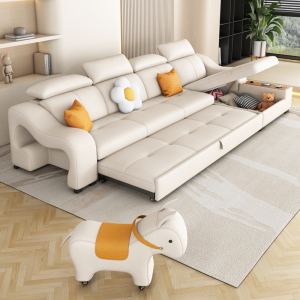 奶油风现代简约网红小户型客厅2024新款沙发床猫抓皮可伸缩可储物