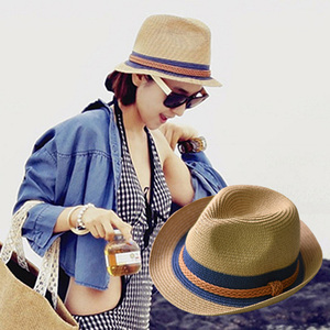 夏天女士小礼帽韩国英伦爵士草帽子出游度假沙滩帽防晒遮阳海滩帽