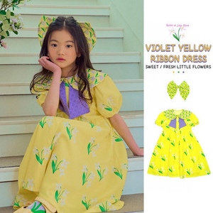 现货！韩国童装ins风婴儿宝宝女童黄色紫色花朵连衣裙