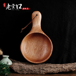 日式原木创意带把手木碗水瓢沙拉纯手工木制个性天然面碗汤碗菜碗