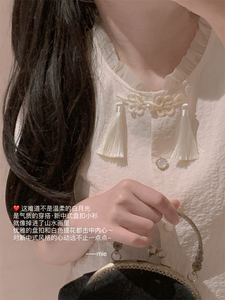 ◆Sonia南法白茶~中式风格刺绣盘扣重工复古花边绣花蕾丝衣衬衫