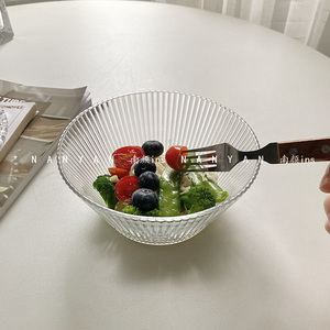 韩国ins风条纹玻璃碗早餐碗水果沙拉碗麦片碗冰淇淋碗甜品碗大号