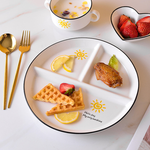 日式家用陶瓷一人食早餐餐具套装分隔陶瓷盘子创意儿童三格分餐盘