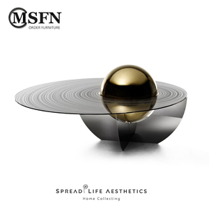 玛斯菲诺现代创意不锈钢星球茶几轻奢极简设计师客厅金属椭圆几