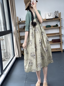 出口外贸高端女装日系原单夏季苎麻连衣裙小众设计感温柔风小个子