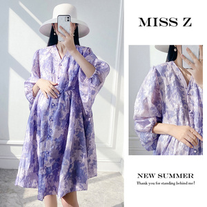 MISS Z高级感孕妇装连衣裙夏装洋气法式裙子夏季小个子宽松哺乳裙