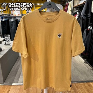 阿迪达斯黄色短袖男2024夏季新款运动服宽松透气半袖T恤 IS0306