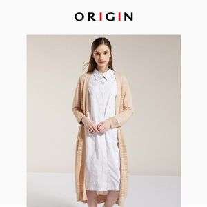 ORIGIN安瑞井女装商场同款春秋新款时尚长款镂空针织衫外套