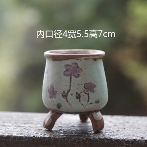 单个韩式手绘粗陶透气多肉陶瓷花盆复古桌面绿植盆景园艺拇指盆