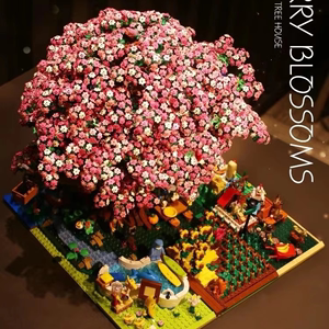玫瑰樱花树屋兼容乐高积木女孩子玩具手工拼装系列模型情人节礼物