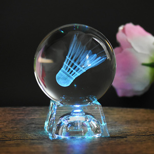 水晶球3D内雕羽毛球客厅桌面摆件定制图案体育运动 印字生日礼物
