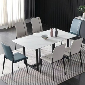北欧岩板餐桌卡座餐桌家用省空间长方形吃饭桌现代简约长椅长桌