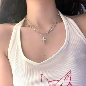 Cross pendant necklace women满钻十字架吊坠项链轻奢小众项链女