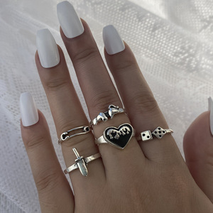 6pcs set dice heart-shaped rings women men 爱心骰子戒指6件套