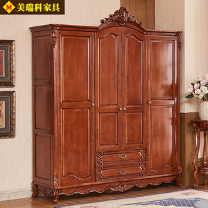 欧式衣柜实木雕花卧室柜子4门双开门古典衣柜美式奢华高档衣柜
