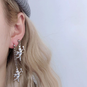 天使丘比特的图案耳环个性少女潮气质日韩简约原宿耳钉不锈钢欧美