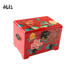 姚红饰品系列新品富贵牡丹平遥漆器木质首饰盒收纳盒梳妆盒带锁
