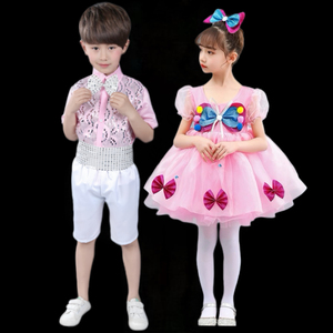 六一儿童演出服蓬蓬纱裙幼儿舞蹈服粉红色蝴蝶小可爱公主裙表演服