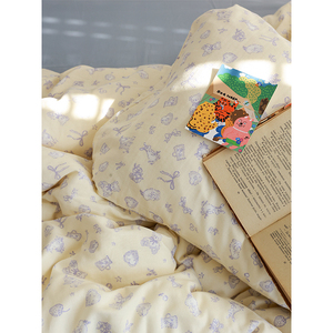 奶黄城堡花园丨可爱彩铅动物纯棉纱布宿舍床单被套床笠花边枕套春