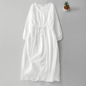 原创设计新中式国风复古大码宽松苎麻连衣裙可以扎染白色棉麻长裙