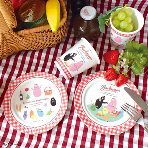 日本回购巴巴爸爸新款粉色野餐系列便携水杯水果点心碟子餐具饭盒