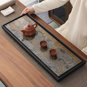 整块乌金石茶盘日式家用简约石头小茶台石板石材茶海功夫茶具托盘