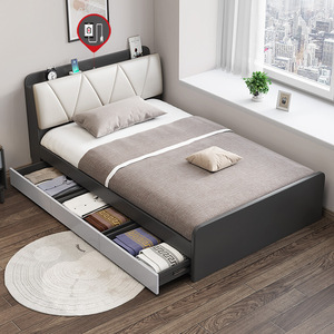 定制现代简约软靠榻榻米单双人床升级实木生态板组装式储物箱体床