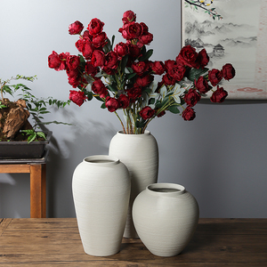 景德镇陶瓷花器中式软装花瓶家居饰品艺术白色拉丝电视柜干花装饰