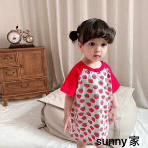 sunny家女中小童夏季新爆款中长短袖T恤可爱草莓宽松连身裙潮包邮