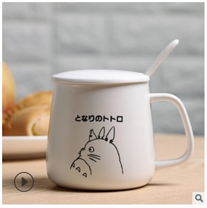 520创意陶瓷卡通可爱龙猫马克杯情侣水杯子咖啡杯茶杯带盖勺
