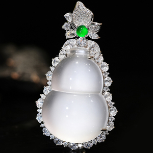 VISING珠宝天然石英质玉水沫玉大葫芦吊坠项链新中式配饰媲美翡翠